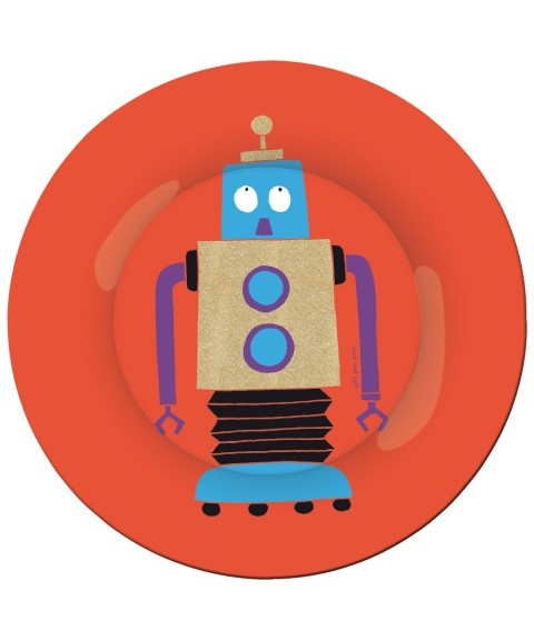 DESSERT PLATE GLITTERING LES ROBOTS RED