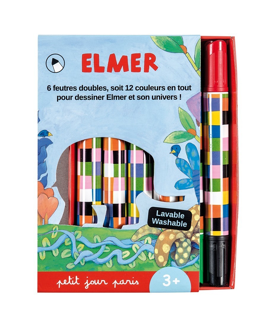 BOÎTE DE 6 FEUTRES DOUBLE POINTE DOUBLE COULEURS ELMER