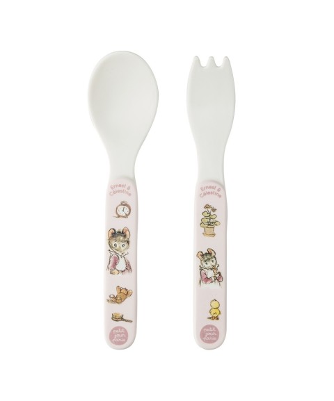 SET DE 2 COUVERTS ERNEST ET CÉLESTINE ROSE