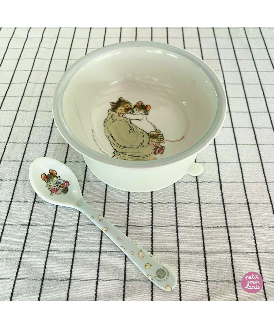 Bol à Ventouse Avec Cuillère Ernest & Célestine - Mélamine, 160 Ml - Pour Bébé Dès 6 Mois - Lavable Au Lave-vaisselle, Sans BPA