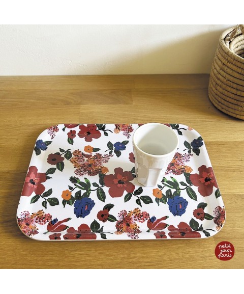 WOODEN TRAY HIBISCUS