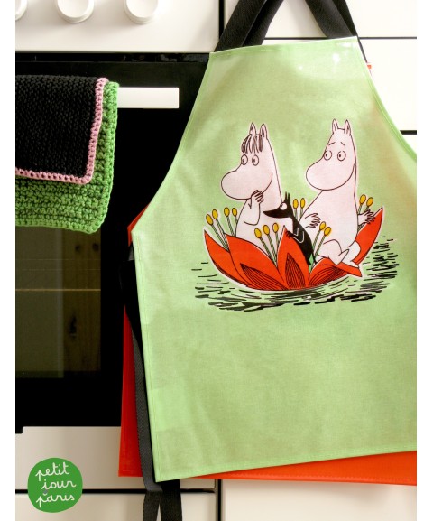 TABLIER EN TOILE CIRÉE MOOMIN VERT