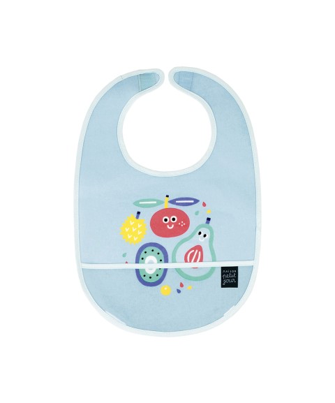 COATED COTTON BIB TUTTI FRUTI BLUE