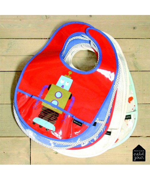 COATED COTTON BIB GLITTERING LES ROBOTS RED