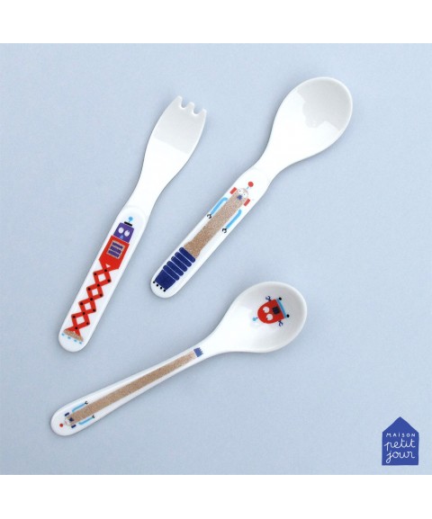 2-PIECE CUTLERY SET GLITTERING LES ROBOTS