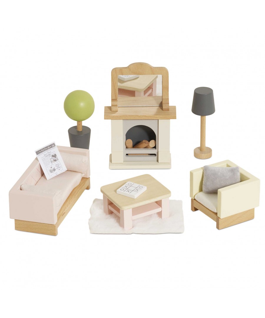 WOODEN DOLLS HOUSE LIVING ROOM - 19 PIECE