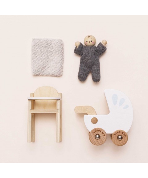 DOLLS HOUSE NURSERY & BABY SET - 5 PIECE