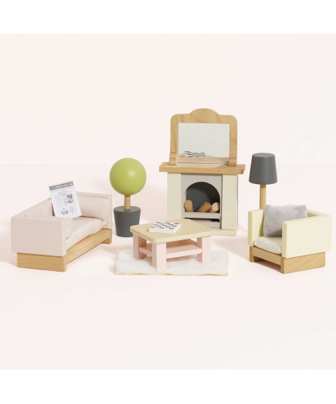 WOODEN DOLLS HOUSE LIVING ROOM - 19 PIECE