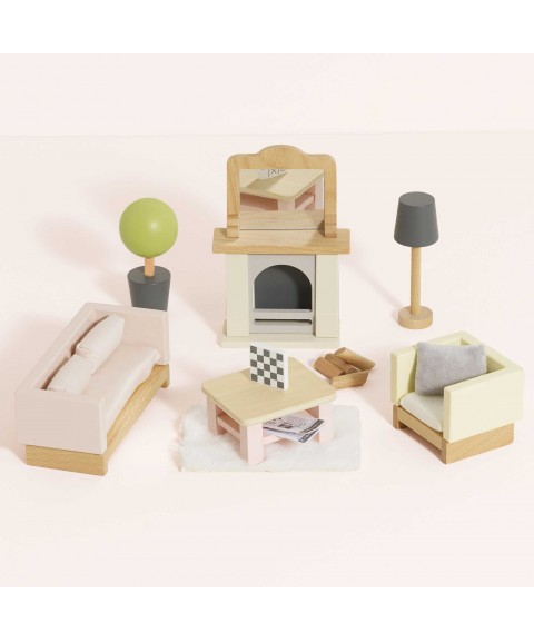 WOODEN DOLLS HOUSE LIVING ROOM - 19 PIECE