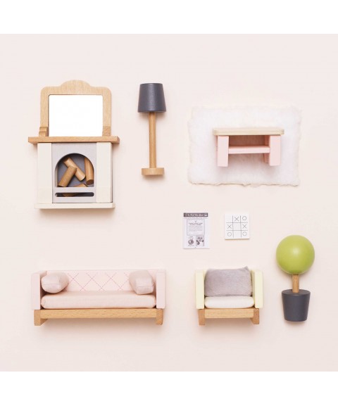 WOODEN DOLLS HOUSE LIVING ROOM - 19 PIECE