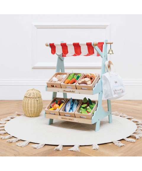 WOODEN MARKET STALL AND PLAY FRUIT CRATE