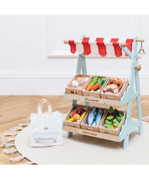 WOODEN MARKET STALL AND PLAY FRUIT CRATE