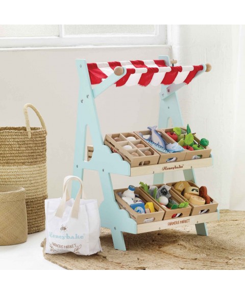WOODEN MARKET STALL AND PLAY FRUIT CRATE