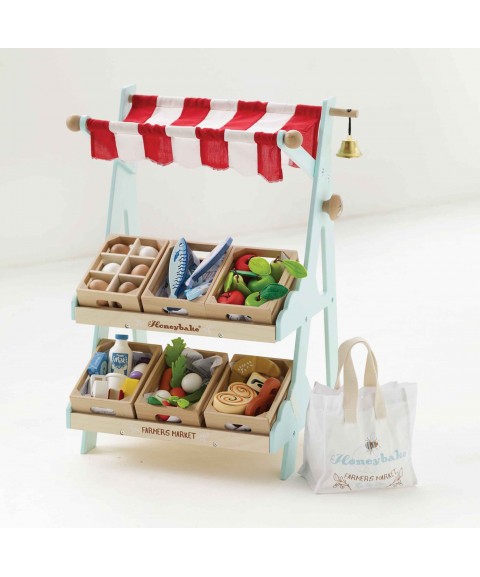 WOODEN MARKET STALL AND PLAY FRUIT CRATE