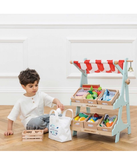 WOODEN MARKET STALL AND PLAY FRUIT CRATE