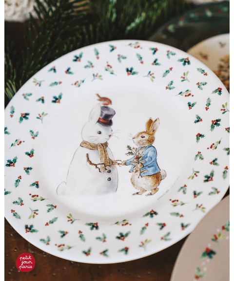 DESSERT PLATE PETER RABBIT SNOW CHRISTMAS 