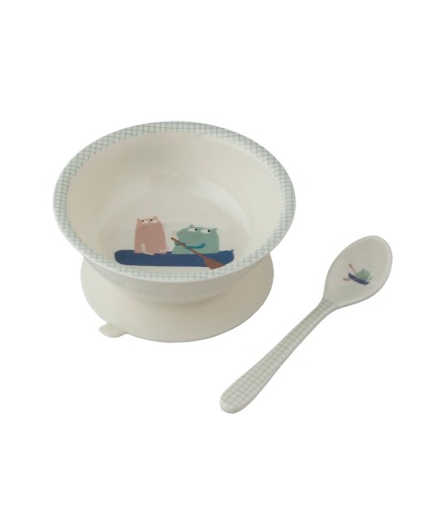 BOL VENTOUSE AVEC CUILLÈRE LES CHATS MARINS