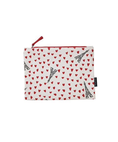 COTTON LARGE POUCH "PICTO COEURS"