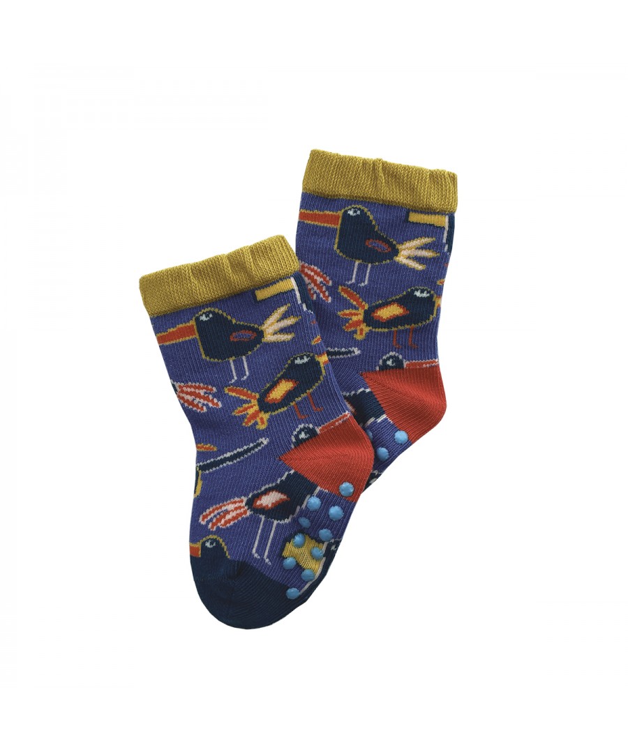ANTI-SLIP BABY SOCKS 6-12 MONTHS BIRDS